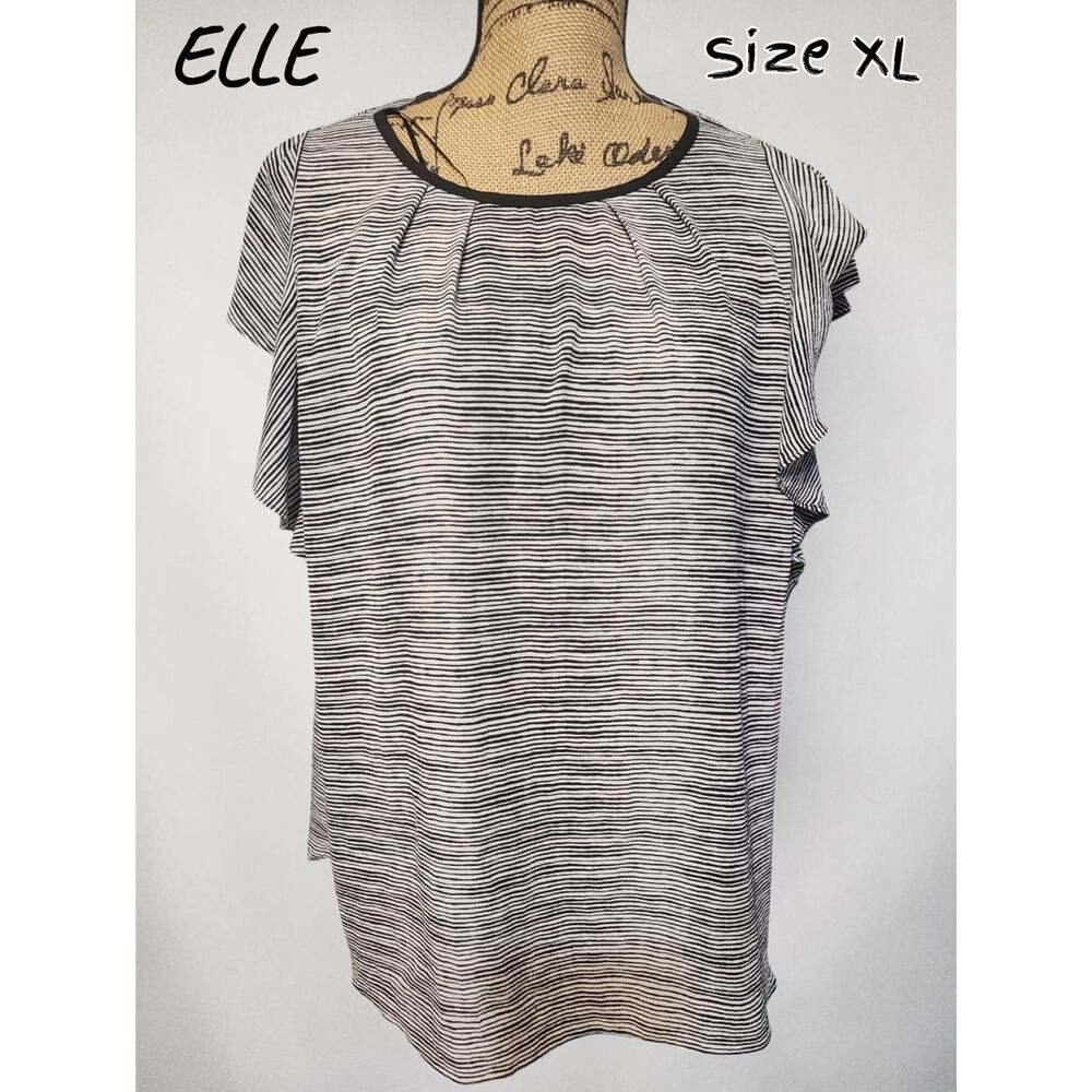 Elle Black and White Striped Women's Blouse Sz XL